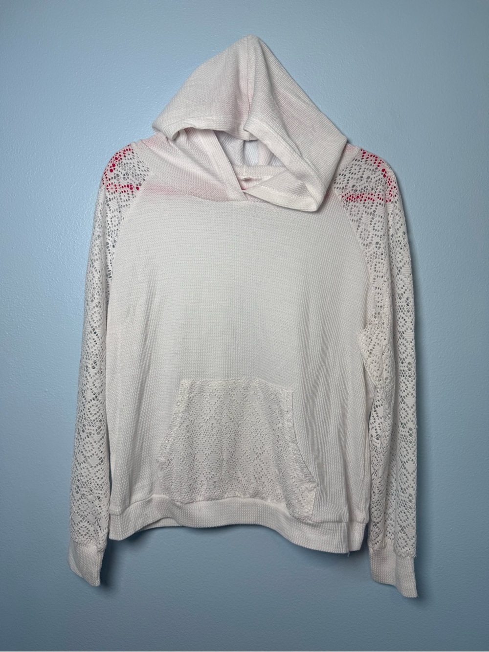 White Lace-Sleeve Hoodie